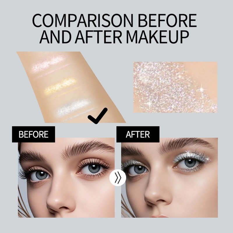 Glitter Mascara, Silver Waterproof Lashes, Diamond Sparkle Mascara for Shiny