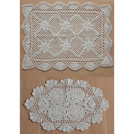 SouthMage Set of 2 Hand Crochet Lace Dresser Scarves Coffee Table Runners Farmhouse Doily Placemats