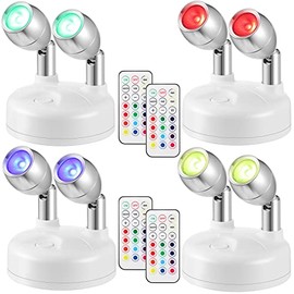 4 Pack Dual Head RGB Wireless LED Spotlight with Remote, 13 Color Spotlight, Battery Operated Accent Lights with Rotatable Light Head Stick on Wall, Hallway, for Painting Picture Artwork Closet