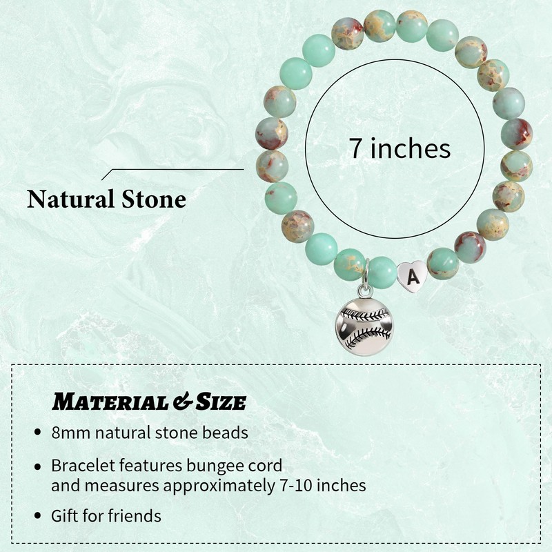 BAYLAY Softball Gifts for Women - Natural Stone Initial A