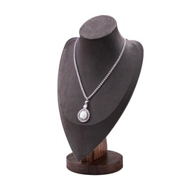 TINGSING Velvet Necklace Display Bust Stand, Walnut Jewelry Mannequin Display Stands, Necklace Mannequin Chain Holder Organizer, Jewelry Showcase Rack for Selling Trade Shows,Grey,Large