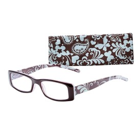 Wink Fancy Brown Floral Rectangle Reading Glass with Matching Pattern Case, 1.25, 0.200 Ounce