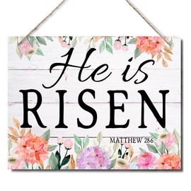 Christian Decor, Easter Decor, Decorative Hanging Wood Plaque for Wall, Farmhouse Wood Sign, Christian Artwork, Spring Decor Art, Colorful Flower Decor, Easter Home Decor Sign, He Is Risen Sign