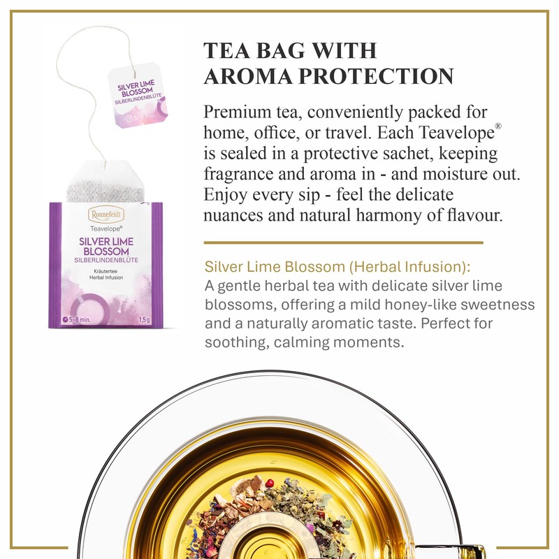 Ronnefeldt Teavelope Silver Lime Blossom – Caffeine-Free Linden Flower Herbal