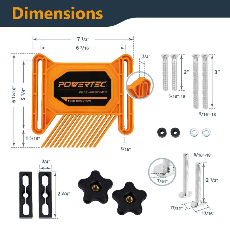 POWERTEC Universal Tandem Featherboards for Table Saw, Router Table, Router