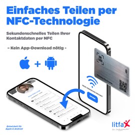 Litfax Digital NFC Business Card - Metal - NFC Card Including Website & vCard Profile - No Monthly Fees - Compatible with Smartphones (Android and iOS) (Metal Silver)