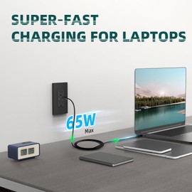 TOPELER 2 Pack GaN 65W USB C Wall Outlet for Laptop, Supports PD3.0 & PPS, 15A Tamper-Resistant Receptacle with Dual USB C Ports, Screwless Wallplate Included, ETL & FCC Listed, Black