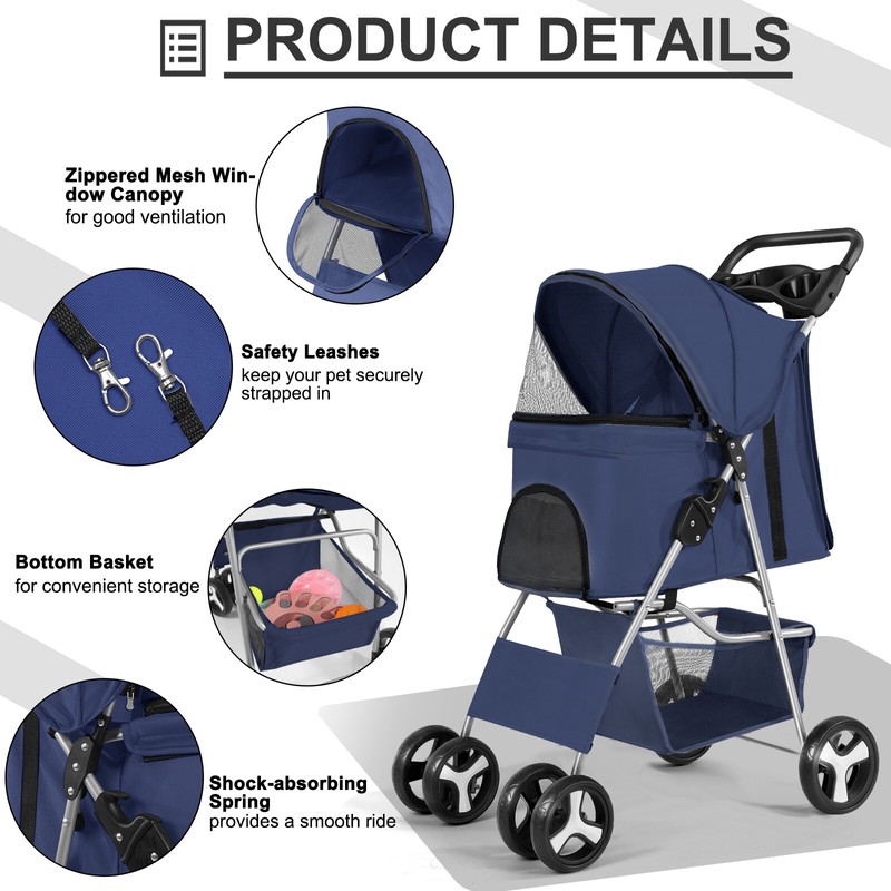 Wedyvko 4 Wheels Dog Stroller Pet Strollers for Small Medium