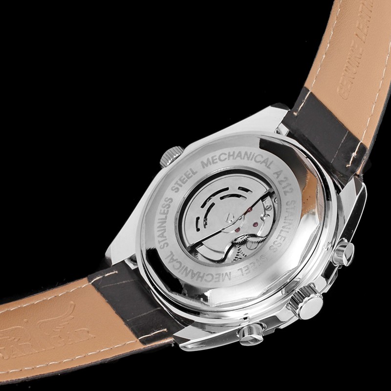 Men's Automatic Mechanical Watch with Leather Strap Fashion Wristwatch Calendar