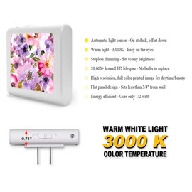 Plug in Dimmable LED Night Light with Dusk to Dawn Auto Sensor, Adjustable Brightness, Warm Light, Auto On-Off Nightlight for Bathroom, Hallway, Nursery, Bedrooms - Pink and Purple Flower Watercolor