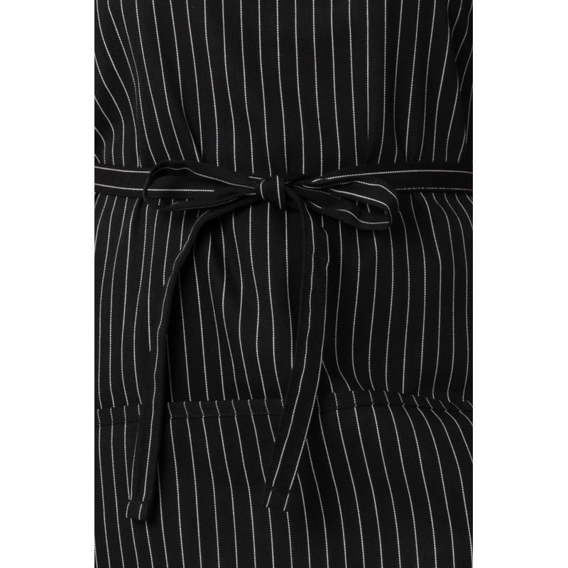 Chef Works Unisex Three Pocket Apron, Black White Pinstripe, One
