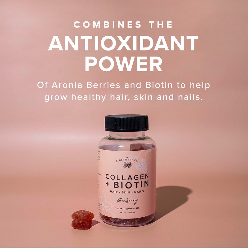 The Elderberry Co. Collagen + Biotin Gummies + Aronia Berries