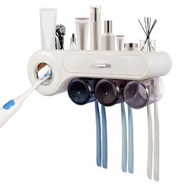 YardGo Toothpaste Dispenser, Automatic Toothpaste Squeezer Kit, Wall Mounted Toothbrush Holders, Multifunctional Toothbrush Organizer for Family Bathroom Washroom