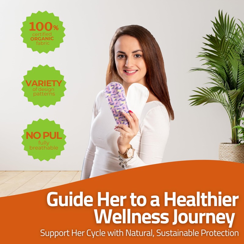 Teens reusable panty liner, 7-pack, SMALL; organic cotton; black witch;