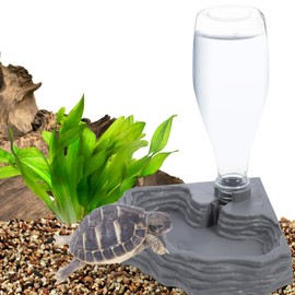 VILLCASE Reptile Water Feeder, Automatic Dispenser 2-in-1 Reptile Food and Water Bowl Drinker Feeding Dish Accessories for Turtle Bearded Dragons Spider Geckos Lizard, Grey