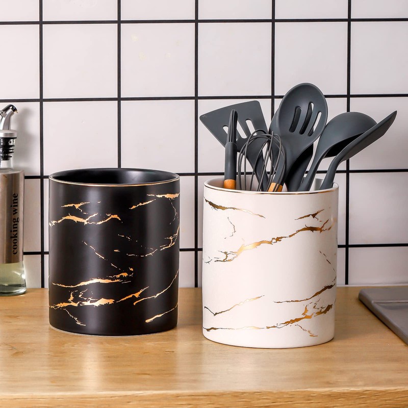 7" Marble Utensil Holder, Large Kitchen Utensil Holder Organizer ,
