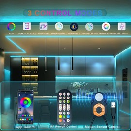 Meiyue LED Strip Motion Sensor 6 m, RGB LED Strip with PIR Motion Sensor, Remote Control & App Control, 3 Modes, Music Sync Bluetooth RGB LED Strip for Bed, Stairs, Bedroom