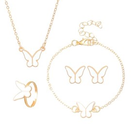 Butterfly Necklace Bracelet Earrings Ring Set Butterfly Jewelry Sets for Girls Butterfly Bracelet Set for Teen Girls Butterfly Stud Earrings for Girls Butterfly Butterfly Necklace And Ring Set 5 Pcs