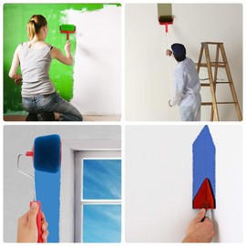 Upgraded Paint Roller Kit 8 Pcs Multifunctional Painting Runner Set Paint Runner Pro Paint Roller Brush Handle Tool Flocked Edger Corner Cutter Home Office Wall Printing Tools (Red)