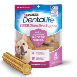 DentaLife Plus Digestive Support Dog Treats for Small and Medium Dogs 20-40 lbs., Cleans Teeth, Freshens Breath, & Supports Healthy Gut, Chicken & Pumpkin Flavor, 6 oz., 8 Chews - 6 oz. Pouch