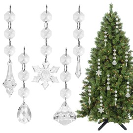 50Pcs Christmas Tree Ornaments Crystal Hanging Pendant, Acrylic Crystal Snowflakes Ornaments Clear Diamond Hanging Decorations for Xmas Wedding Festival Party Winter Theme