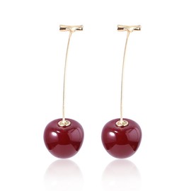 Red Cherry Dangle Drop Earrings for Women Cute 3D Cherry Earrings Sweet Fruit Charm Earrings Kawaii Aesthetic Jewelry (Deep Red)