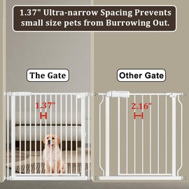 WAOWAO 1.37" Ultra Narrow Spacing Extra Wide Dog Pet Gate 45.86-53.74" Pressure Mounted Walk Through Double Lock Swing Auto Close Safety White Metal Toddler Baby Puppy Pet for Indoor,Doorway,Kitchen