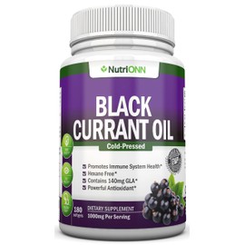 Black Currant Oil - 1000 Mg - 180 Softgels - Cold-Pressed Pure Black Currant Seed Oil - Hexane Free - 140mg GLA Per Serving - Regulates Hormonal Balance - Great For Immune System, Hair and Skin