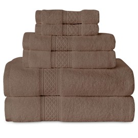 Gogreen 100% Cotton Super Soft Towels Pack of 6, Contains 2 Bath Towels 27"x55", 2 Hand 14"x30" & 2 Washcloths 14"x14", Lightweight and Highly Absorbent Quick Drying(Brown)