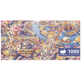 MOMIBOOK Puzzles for Adults 1000 Pieces Jigsaw Puzzles of Civet Cat River View, Painting Image Chinese Cat Puzzle Challenging Hard Impossible Puzzle Unique Funny Party Christmas Birthday Gifts
