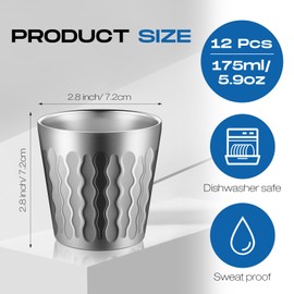 Skylety 12 Pcs Stainless Steel Cups Metal Drinking Cups Double Wall Tumbler Glasses Stackable Glasses Insulated Drinking Reusable Silver Camping Mugs for Home Camping Rv BBQ Office Party(5.9 oz)