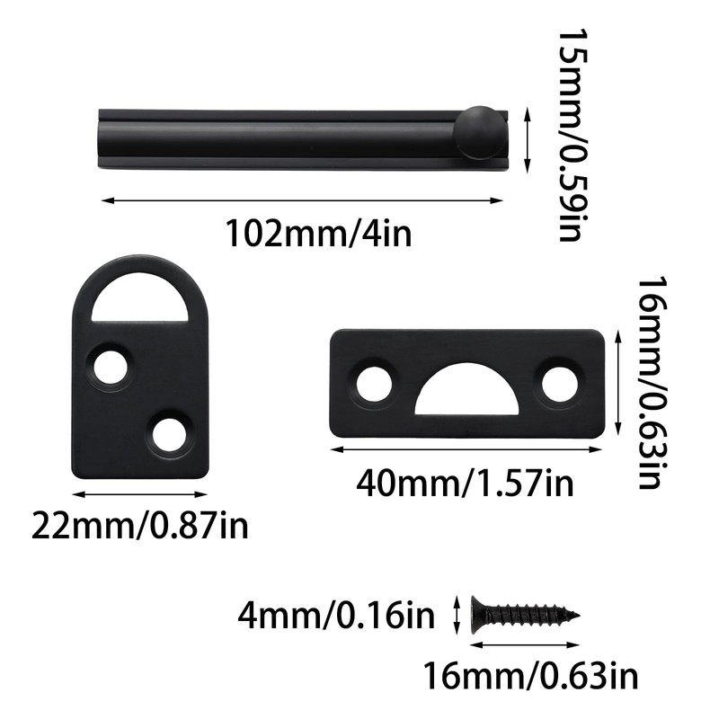 Adyoney 4 Inch Brushed Black Solid Brass Surface Bolt, Elegant