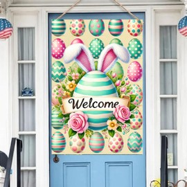 BlissYard Happy Easter Bunny Garden Flag 12x18 Inch Double Sided Spring Bunny Easter Eggs Garden Flag Rabbit Yard Outside Decorations Outdoor Small Home Decor Yard Flag