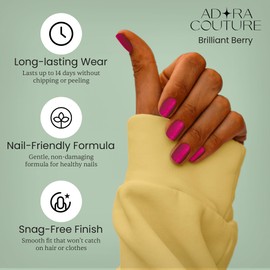 Adora Couture Semi Cured Gel Nail Strips with 20 Pieces, Salon Quality Wraps for Women, Beautiful Deep Pink UV Gel Stickers, UV Light Required, Brilliant Berry