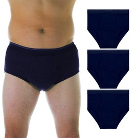 Wearever Men’s Incontinence Briefs for Bladder Control with Super Absorbency - Reusable & Washable Leak Proof Underwear for Men (Pack of 3) (Navy) (2XL) (Waist 44-45")