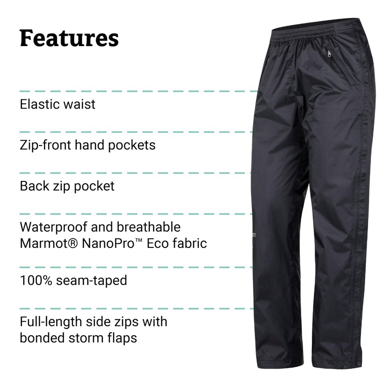MARMOT Women's PreCip Eco Full Zip Pant, Black, X-Small