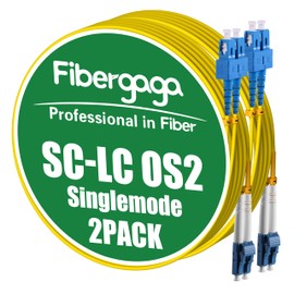 Fibergaga-2Pack OS2 LC to SC Fiber Patch Cable, SMF Single Mode, Duplex, 9/125µm 1G/10GB OD-2.0mm Fiber Optic Jumper Cord LZSH,10M(33ft)