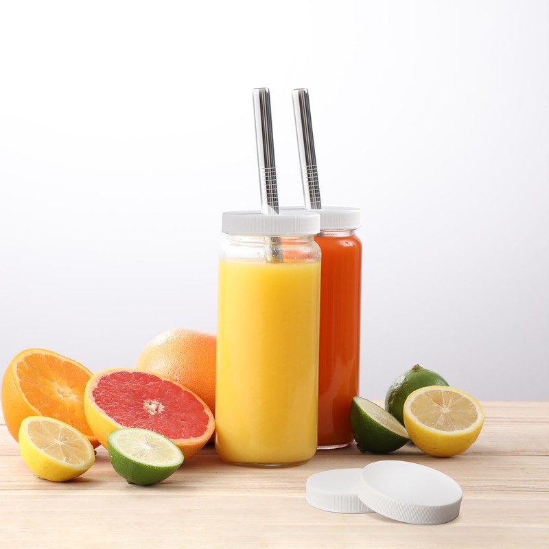 12 PACK, 16 OZ Glass Juice Bottles with Airtight Lids,