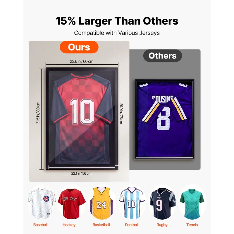 "Polished Wooden Sport Jersey Shadow Box A4 Size 98% UV