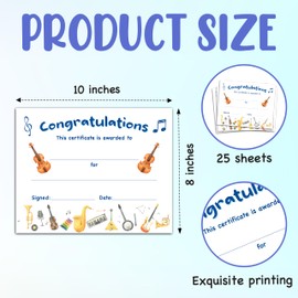 Music Congratulations Certificate, 25 Pcs Music Award Certificates, Musical Excellence Awards of Completion Gifts for Students, School Graduation Gifts Decorations Supplies -A16