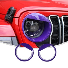 Linksip Angry Eye Headlight Covers Compatible with 2024 2025+ Jeep Wrangler JL 4XE & Gladiator JT Sport Rubicon Sahara Willys Mojave, Head Lamp Angry Bird Bezel Rings, Exterior Accessories(Purple)