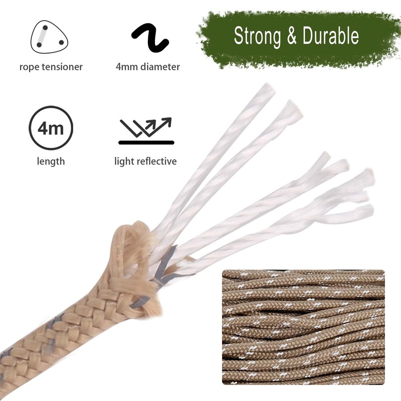 Hikeman 4 Pack Camping Rope with Locking Carabiner Clip,4mm Reflective