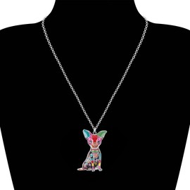 BONSNY Love Pets Enamel Zinc Alloy Metal Chihuahua Necklace Dog Animal pendant Charms GIfts 18" (Multicolor)