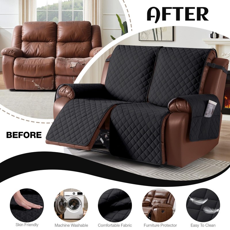 KinCam Waterproof Loveseat Recliner Cover, Non-Slip Reclining Couch Covers for