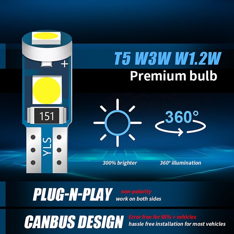 BELOMI 20 Pcs T5 LED Lights for Car Dashboard, High