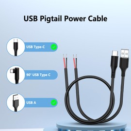 Vovucai USB A & USB C to 2-Pin Bare Wire Pigtail Cables - 12V/3A (30cm) & 5V/3A (1M) Open End Power Cord for LED Strips, Arduino, DIY Repair & Replacement (USB-C &USB- A Pigtail Kit（10PCS)