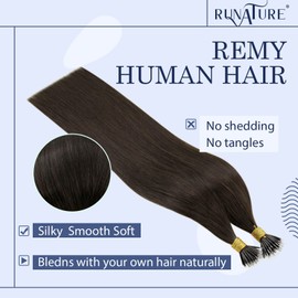RUNATURE Braun Nano Extensions Real Hair 1 g 30 cm Remy Nano Ring Hair Extensions Dark Brown Invisible Nano Tip Extensions Real Hair Straight Real Hair Nano Ring 40 g #2 Brown