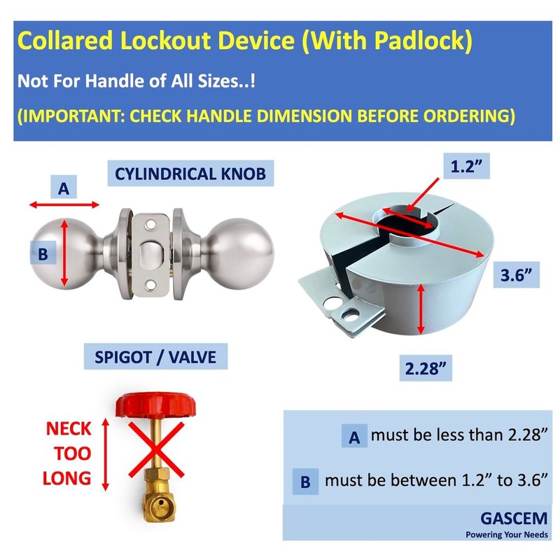 Gascem Door Knob Lockout Device (Matt Silver, 1 Padlock). Door