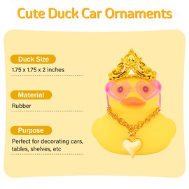 wonuu Car Decorations Rubber Ducks, Dashboard Crown Rubber Ducky for Car Ornament Cute Duck with Crown, Glasses, Necklace, Gold Pearl Gold Necklace