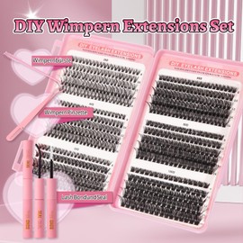 Inexorablex Wimpern Extensions Set, 8-16mm Cluster Lash Extension Set mit Lash Bond and Seal, Wimpern Pinzette- 570 PCS（30D 40D 50D 60D 80D 100D）